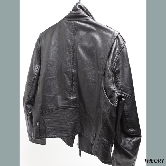 Theory Men’s Black Leather Medium Biker Jacket - Picture 6 of 7
